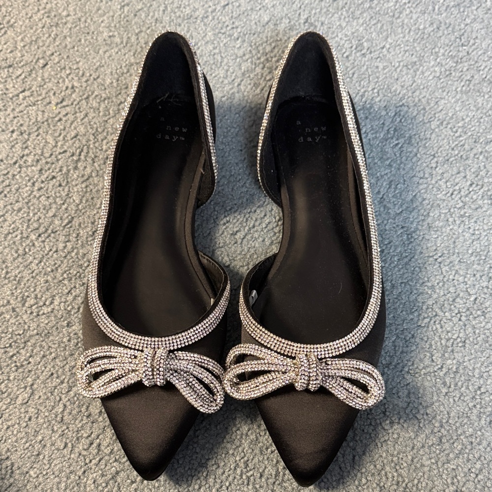 a new day Black Flats with Rhinestone Bow